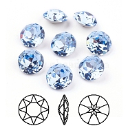 Pointed Back & Back Plated K9 Glass Rhinestone Cabochons, Grade A, Faceted, Flat Round, Light Sapphire, 8x4.5mm(RGLA-J012-8mm-211)