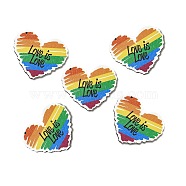 Rainbow/Pride Flag Theme Single Printed Aspen Wood Pendants, Heart with Word Love Is Love Charm, Colorful, 41.5x49.5x2.5mm, Hole: 1.6mm(WOOD-G014-21)