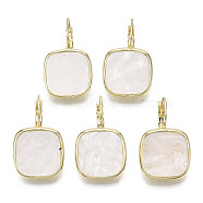 Acrylic Leverback Earrings, with Light Gold Plated Alloy Findings, Cadmium Free & Nickel Free & Lead Free, Square, White, 31mm, Square: 19x19mm, pin: 1mm(PALLOY-S125-105A-NR)