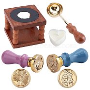 CRASPIRE DIY Stamp Making Kits, Including Wax Seal Stamp Set, Pear Wood Handle and Brass Wax Seal Stamp Heads, Mixed Patterns, 2.5x1.4cm, 2pcs/bag(DIY-CP0003-89B)