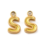 304 Stainless Steel Enamel Charms, Real 14K Gold Plated, Letter, Letter S, 7.5x4.5x1.3mm, Hole: 1.2mm(STAS-L022-292G-S)
