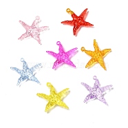 Transparent Acrylic Pendants, Starfish Charm, Mixed Color, 40x44x9.5mm, Hole: 2.2mm, about 150pcs/500g(TACR-P003-05)