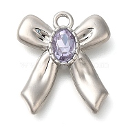 Rack Plating Alloy Pendants, with Rhinestone, Bowknot, Lilac, 20x18x4mm, Hole: 2mm(PALLOY-M055-04G-02)