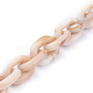 Transparent Acrylic Handmade Cable Chain, Oval, Floral White, 19x14.5x4mm, about 39.37 inch(1m)/strand(AJEW-JB00545-02)