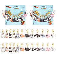 Cat Stitch Markers, Alloy Enamel Crochet Lobster Clasp Charms, Locking Stitch Marker with Wine Glass Charm Ring, Mixed Color, 3.9~4.2cm, 12 style, 1pc/style, 12pcs/set(HJEW-AB00278)