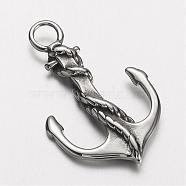 304 Stainless Steel Pendants, Anchor, Antique Silver, 40x25x4mm, Hole: 5mm(STAS-D166-16AS)