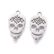 201 Stainless Steel Links, Manual Polishing, Sugar Skull, For Mexico Holiday Day of the Dead, Stainless Steel Color, 20x10.5x1.5mm, Hole: 1.6mm(X-STAS-F231-150P)