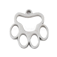 304 Stainless Steel Charms, Cut-Out, Paw Print, Stainless Steel Color, 13x12x1.2mm, Hole: 1.2mm(STAS-Z054-01P)
