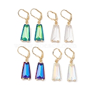 Glass Leverback Earring, with Brass Finding, Trapezoid, Mixed Color, 41x11mm(EJEW-C077-09KCG)
