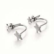 304 Stainless Steel Ear Studs, Star, Stainless Steel Color, 20~25x8mm, Pin: 0.8mm(EJEW-P045-14P)