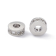 Brass Spacer Beads, with Crystal Rhinestone, Flat Round, Platinum, 7x3~3.7mm, Hole: 3.4mm(KK-E068-VD011-1)