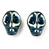 Electroplate Glass Beads Strands, Skull, Teal, 10x8x7.5mm, Hole: 1mm, about 65pcs/strand, 25.59''(65cm)(EGLA-T021-09K)