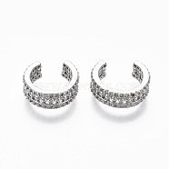 Brass Micro Pave Clear Cubic Zirconia Cuff Earrings, Ring, Real Platinum Plated, Nickel Free, 4.5x10mm(EJEW-R114-025P-NF)