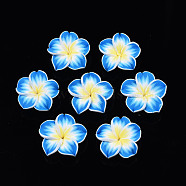 Handmade Polymer Clay 3D Flower Plumeria Beads, Dodger Blue, 30x11mm, Hole: 2mm(CLAY-Q192-30mm-05)