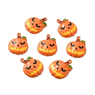 Alloy Enamel Pendants, Halloween Pumpkin Jack-O'-Lantern, Dark Orange, 30x23x5mm, Hole: 2mm(ENAM-P244-03)