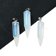 Opalite Pointed Pendants, Bullet Shaped Charms with Rack Plating Platinum Tone Brass Snap on Bails, 40x10mm, Hole: 7x4mm(G-A231-03B)