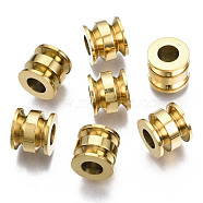 316 Surgical Stainless Steel European Beads, Large Hole Beads, Grooved Beads, Column, Real 14K Gold Plated, 9x10mm, Hole: 5mm(STAS-N097-067LG)