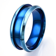 201 Stainless Steel Grooved Finger Ring Settings, Ring Core Blank, for Inlay Ring Jewelry Making, Blue, Size 10, Inner Diameter: 20mm(MAK-WH0007-16L)