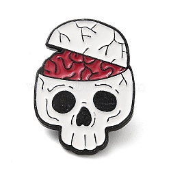 Skull Enamel Pins, Black Tone Alloy Brooches for Backpack Clothes, Halloween Theme, Brain, 28.5x20.5x2mm(JEWB-K016-01A-EB)