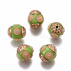 Handmade Indonesia Beads, with Metal Findings, Round, Yellow Green, 12x12mm, Hole: 1.5mm(IPDL-P003-12E)