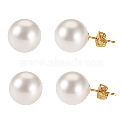 925 Sterling Silver Round Stud Earrings, with Shell Pearl, Golden, White, 22mm(EJEW-TAC00030-02)