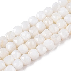 Natural White Shell Beads Strands, Faceted, Cube, 4~5x4~5x4~5mm, Hole: 0.8mm, about 92~105pcs/strand, 14.96~15.35 inch(38~39cm)(SSHEL-N038-60)