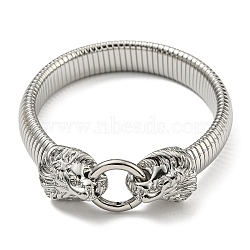 304 Stainless Steel Flat Snake Chain Bracelet, Stretch Bracelet with Lion Clasps, Stainless Steel Color, 8-1/8 inch(20.5cm)(BJEW-B076-04P)