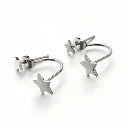 Tarnish Resistant 304 Stainless Steel Ear Studs, Star, Stainless Steel Color, 20~25x8mm, Pin: 0.8mm(EJEW-P045-14P)