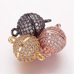 Brass Micro Pave Cubic Zirconia Magnetic Clasps with Loops, Round, Mixed Color, 16x10mm, Hole: 1.5mm(ZIRC-G097-02)