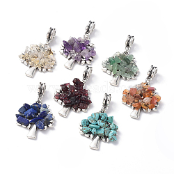 Antique Silver Plated Alloy European Dangle Charms Sets, Large Hole Pendants, with Natural & Synthetic Gemstone Chip Beads, Tree, 40mm, Hole: 4.8mm, Tree: 28x23.5x5mm, 7pcs/set(PALLOY-JF00443)