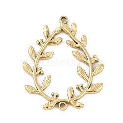 304 Stainless Steel Teardrop Leaf Connector Charms, Ion Plating(IP), Real 18K Gold Plated, 29x23x2mm, Hole: 1.2mm(STAS-I325-107G)