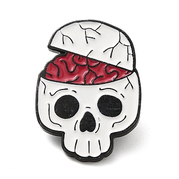 Skull Enamel Pins, Black Tone Alloy Brooches for Backpack Clothes, Halloween Theme, Brain, 28.5x20.5x2mm