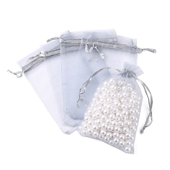 Organza Bags, with Ribbons, Light Grey, 15x10cm