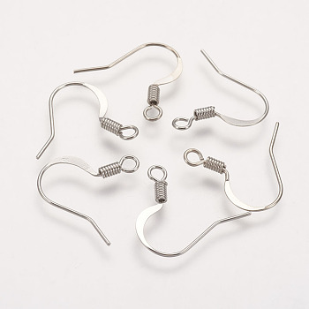 Brass French Earring Hooks, Flat Earring Hooks, Ear Wire, with Horizontal Loop, Nickel Free, Platinum, 17mm, Hole: 2mm