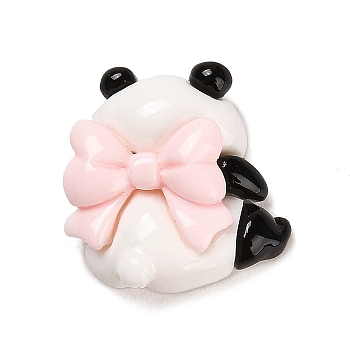 Opaque Resin Animal Cabochons, Cute Panda with Bowknot, Misty Rose, 19.5x18.5x8mm