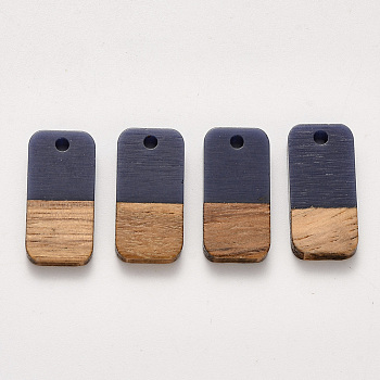 Resin & Walnut Wood Pendants, Waxed, Rectangle, Marine Blue, 20.5x10x3~4mm, Hole: 2mm