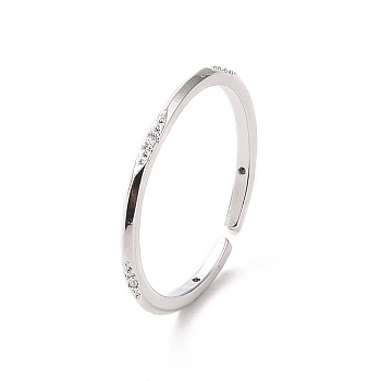 Clear Cubic Zirconia Open Cuff Ring, Brass Jewelry for Women, Platinum, Inner Diameter: 17.6mm