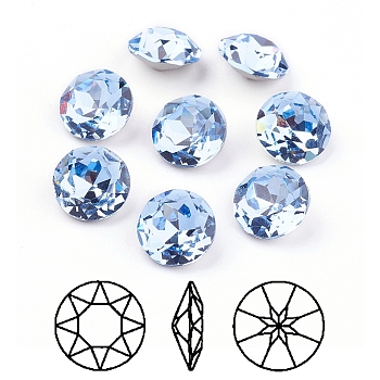 Pointed Back & Back Plated K9 Glass Rhinestone Cabochons, Grade A, Faceted, Flat Round, Light Sapphire, 8x4.5mm