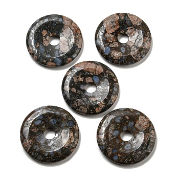 Natural Glaucophane Pendants, Donut/Pi Disc Charms, 50x6.5~7.5mm, Hole: 10mm
