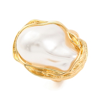 Irregular Oval Alloy Adjustable Rings for Women, with Plastic Imitation Pearls, Golden, Inner Diameter: 17mm, Oval: 27x19.5mm.