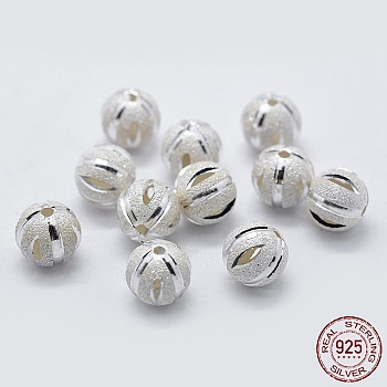 925 Sterling Silver Spacer Beads, Faceted, Frosted, Round, Silver, 8mm, Hole: 1mm