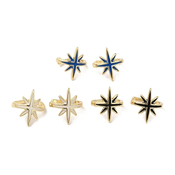 Rack Plating Brass Enamel Star Cuff Earrings for Women, Real 18K Gold Plated, Mixed Color, 13.5x14.5mm