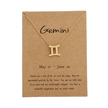 Twelve Constellations Alloy Pendant Necklaces, Golden, Gemini, 15.75 inch(40cm)