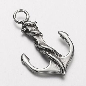 304 Stainless Steel Pendants, Anchor, Antique Silver, 40x25x4mm, Hole: 5mm