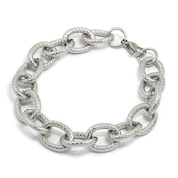 Fashionable 304 Stainless Steel Reticular Grain Cable Chain Bracelets, with Lobster Claw Clasps, Stainless Steel Color, 8-1/2 inch(215mm), 13mm