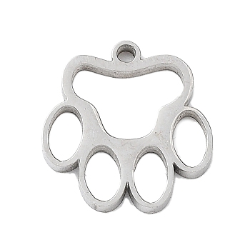 304 Stainless Steel Charms, Cut-Out, Paw Print, Stainless Steel Color, 13x12x1.2mm, Hole: 1.2mm