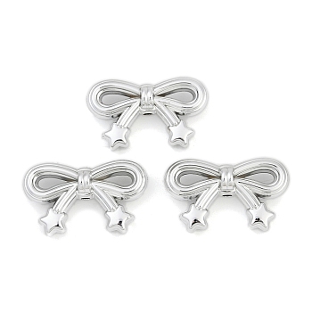 Plating Acrylic Beads, Bowknot with Star, Platinum Plated, 20x33.5x10mm, Hole: 2.5mm