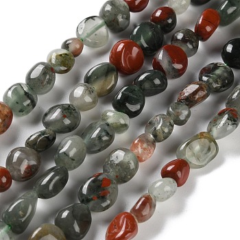 Natural African Bloodstone Beads Strands, Nuggets, Tumbled Stone, 4.5~11.5x3~7x3.5~6mm, Hole: 1~1.2mm, about 48~68pcs/strand, 15.35~15.94''(39~40.5cm)