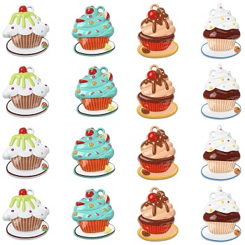 16Pcs 4 Styles Zinc Alloy Pendants, Cake, Baking Paint, Mixed Color, 16.5~18x13~15x5~5.5mm, Hole: 1.2mm, 4pcs/style