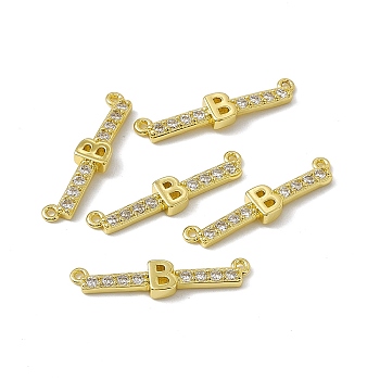 Rack Plating Brass Micro Pave Clear Cubic Zirconia Connector Charms, Real 18K Gold Plated, Long-Lasting Plated, Cadmium Free & Nickel Free & Lead Free, Letter Links, Letter.B, 6.5x27x3.5mm, Hole: 1.2mm